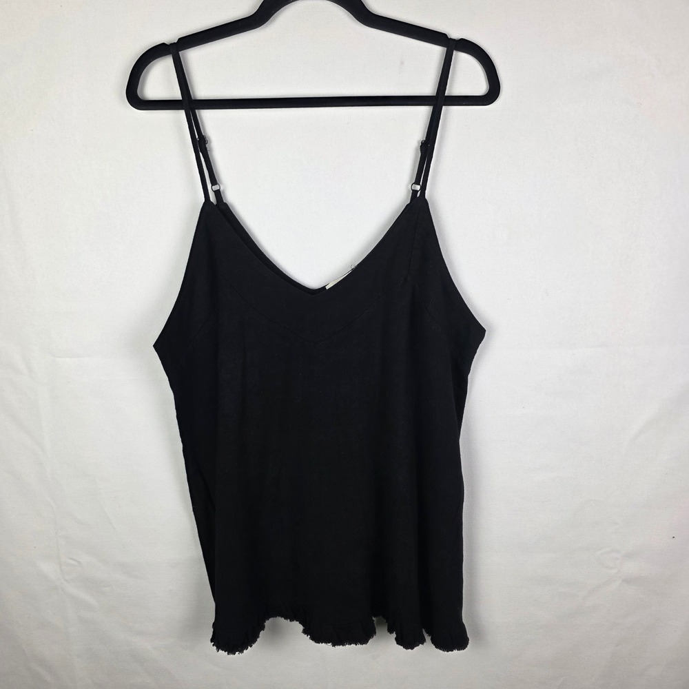 NWT UMGEE Black Linen Blend Cami Tank Top Frayed Hem Size 1XL Minimalist Neutral